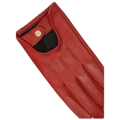 Røde læderhandsker med udskæringer