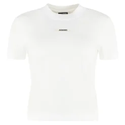 Ribbet crew-neck T-shirt i bomuldsblanding