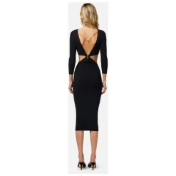 Ribstrikket Midi Kjole med Udskæring