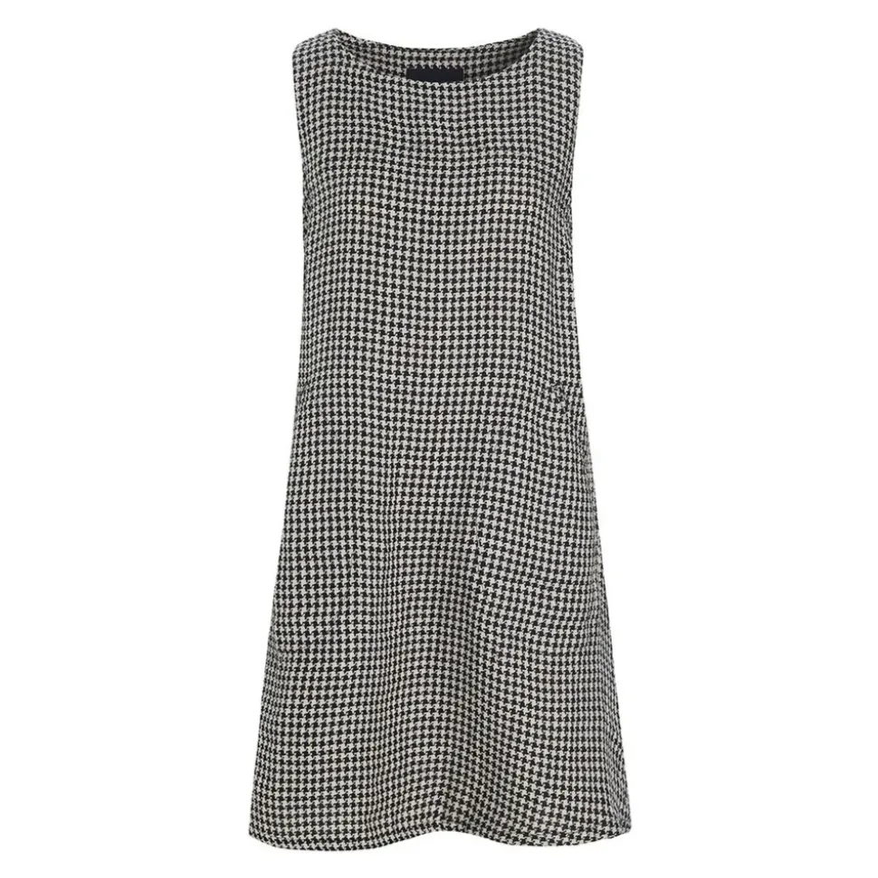 Ærmeløs Pepita Kjole Sort/Ivory