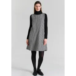 Ærmeløs Pepita Kjole Sort/Ivory