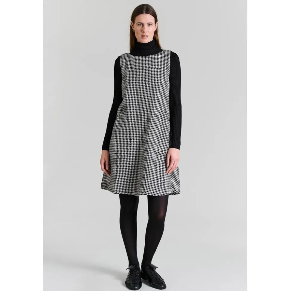 Ærmeløs Pepita Kjole Sort/Ivory