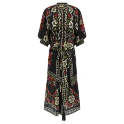 Rococo Flowers Belted Midi Dress