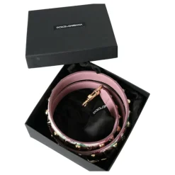 Rosa Blomstret Læder Skulderrem