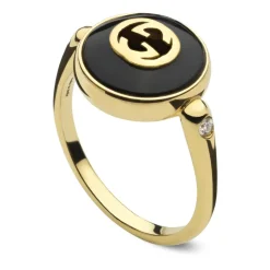 Sammensatte ring i gult guld, onyx og diamant