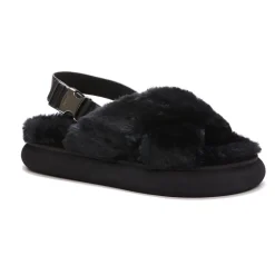 Solarisse flade sandaler i imiteret pels