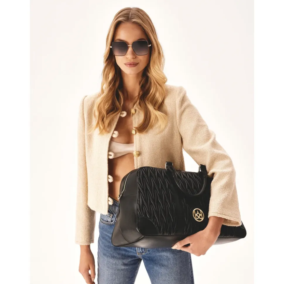 Sort blød quiltet læder rejsetaske