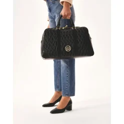 Sort blød quiltet læder rejsetaske