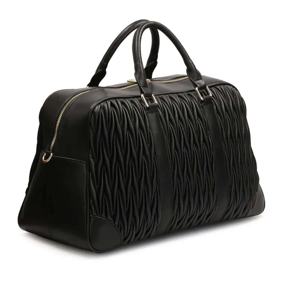 Sort blød quiltet læder rejsetaske