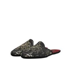 Sort Blomstret Jacquard Slides Sko