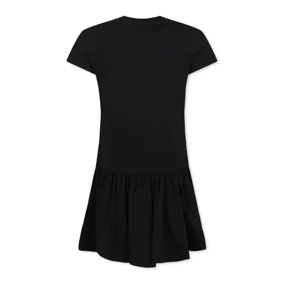 Sort Bomulds Kjole med Korte Ærmer og Flæser