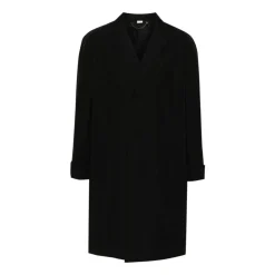 Sort Bomuldspoplin Frakke Knaplukning