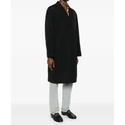 Sort Bomuldspoplin Frakke Knaplukning