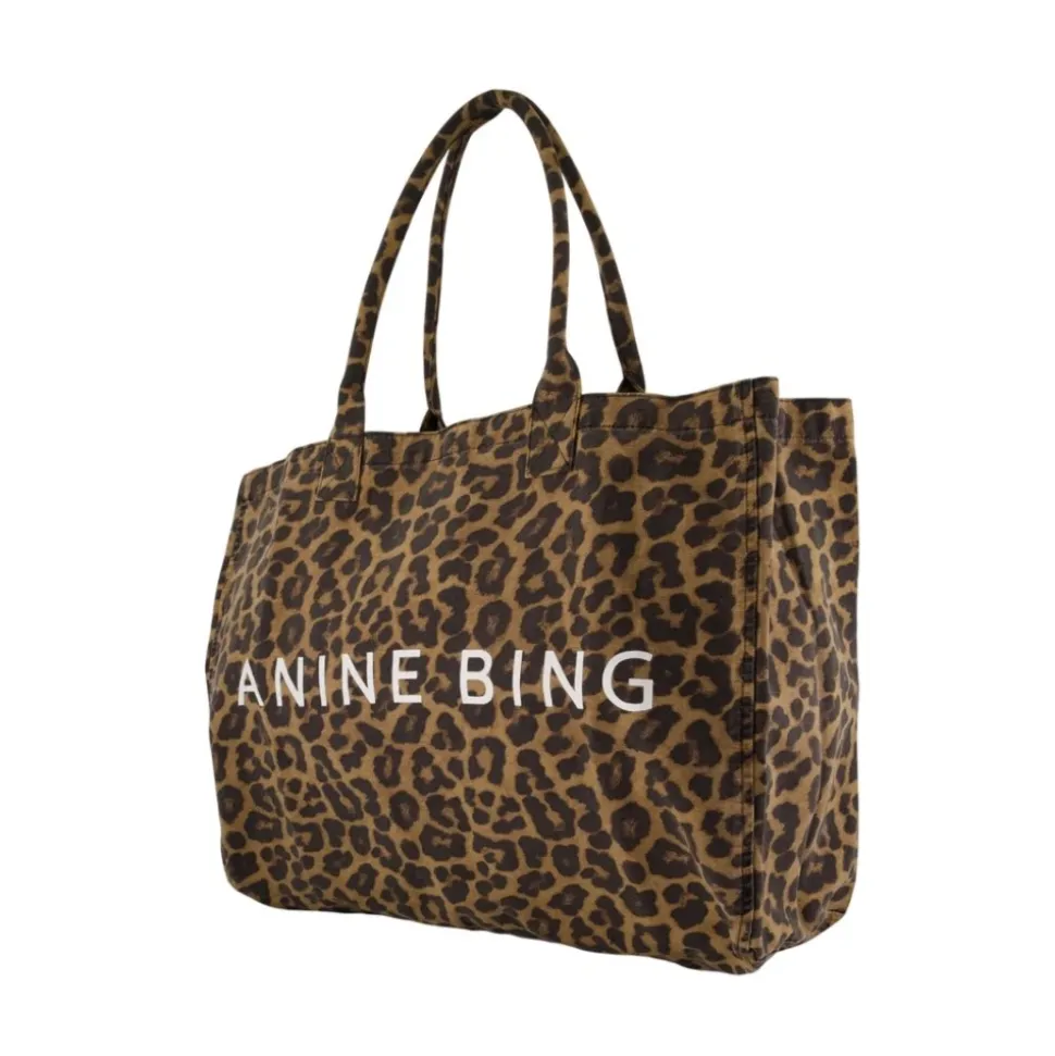 Sort bomuldsshopper taske med leopard