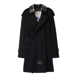 Sort bomuldstrenchcoat med ternet mønster