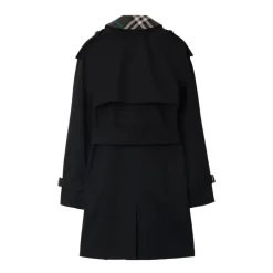 Sort bomuldstrenchcoat med ternet mønster