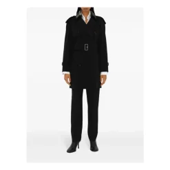 Sort bomuldstrenchcoat med ternet mønster