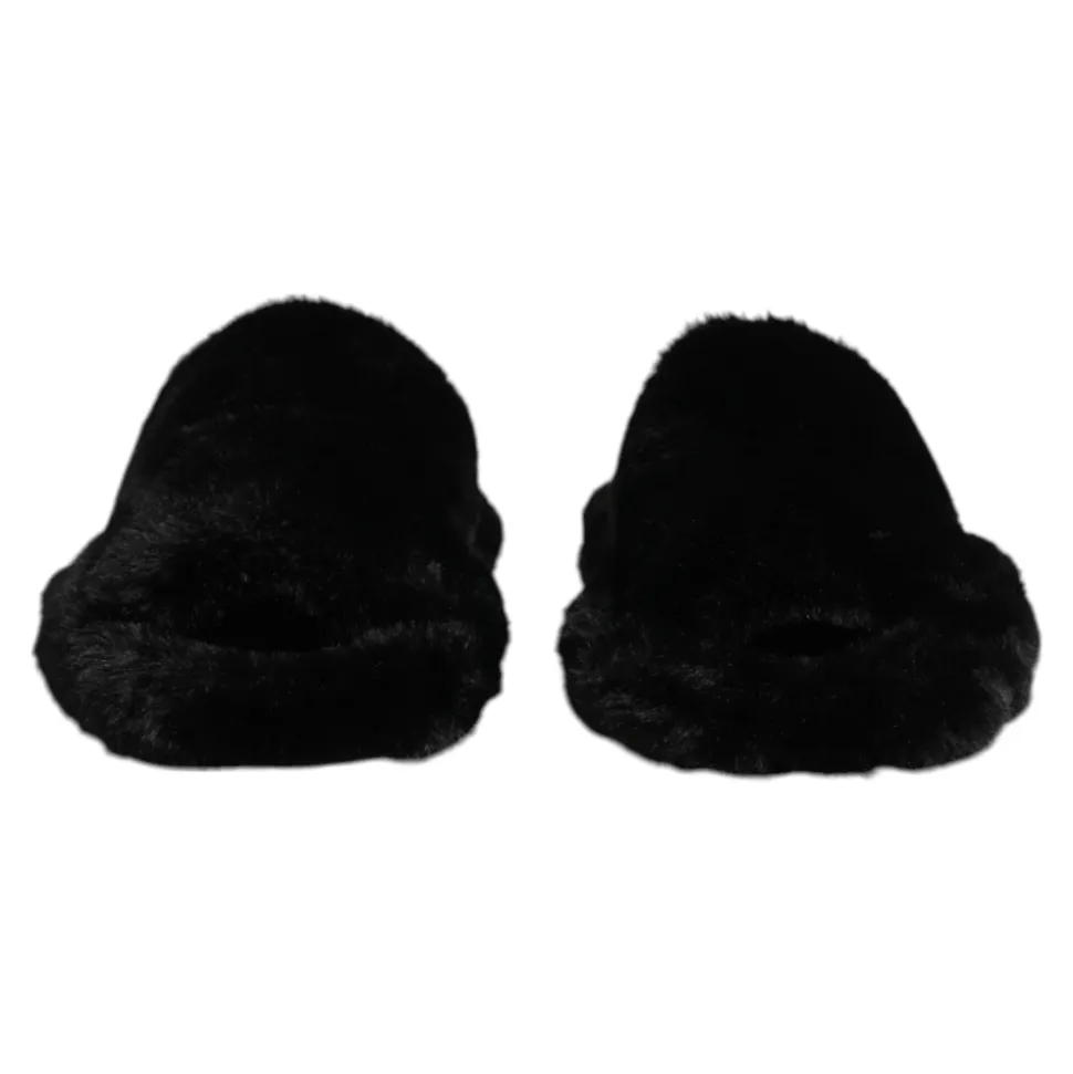 Sort Falsk Pels Slides Sandaler