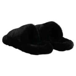 Sort Falsk Pels Slides Sandaler