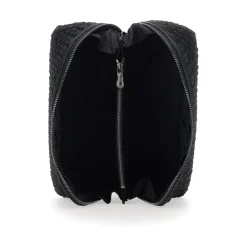 Sort håndtaske med flettet motiv og toplynlåslukning i økolæder til kvinder