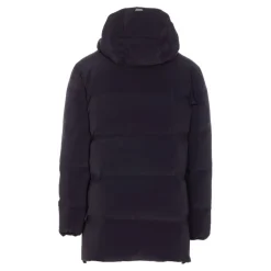 Sort hættet polstret frakke