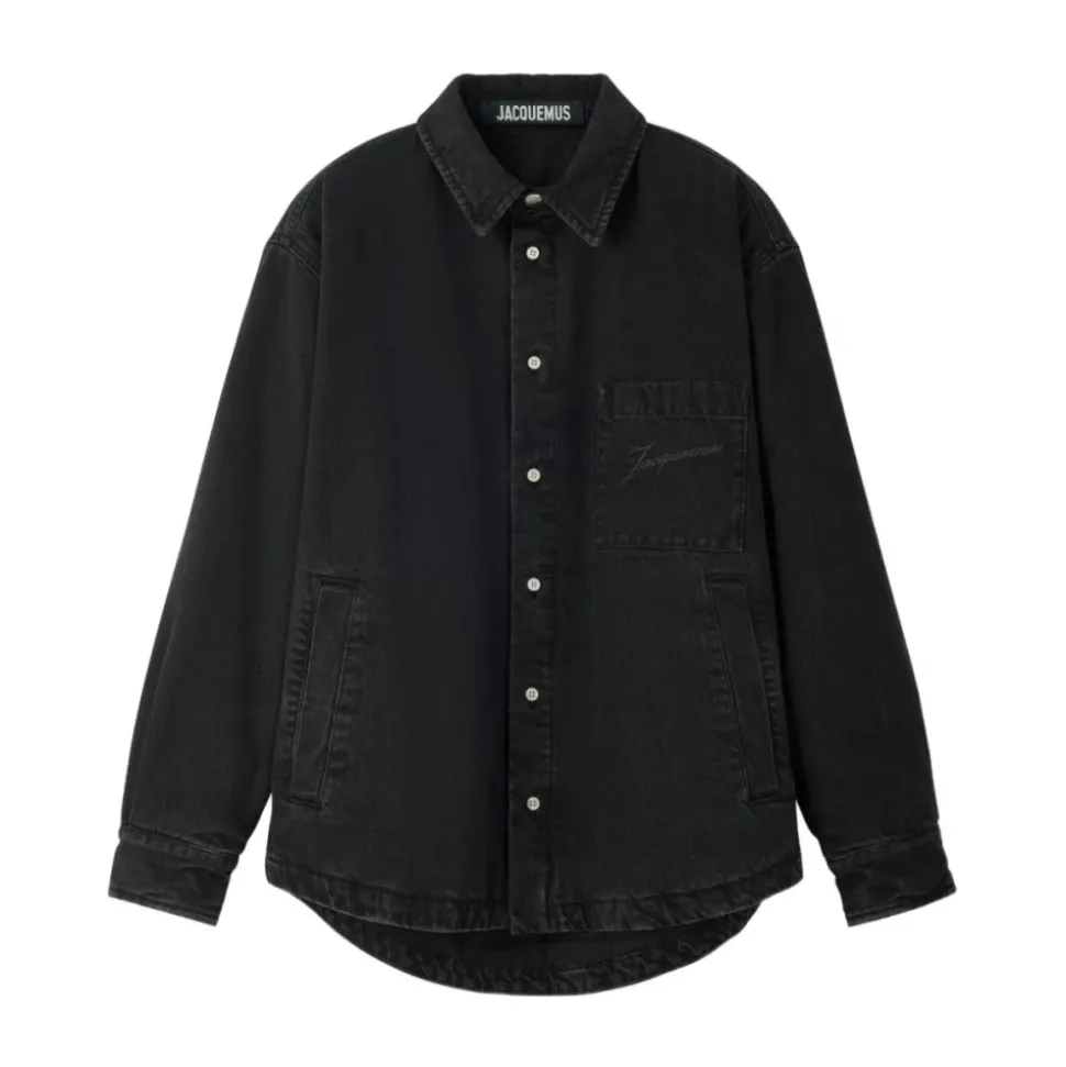 Sort Knappet Skjorte Logo Broderi