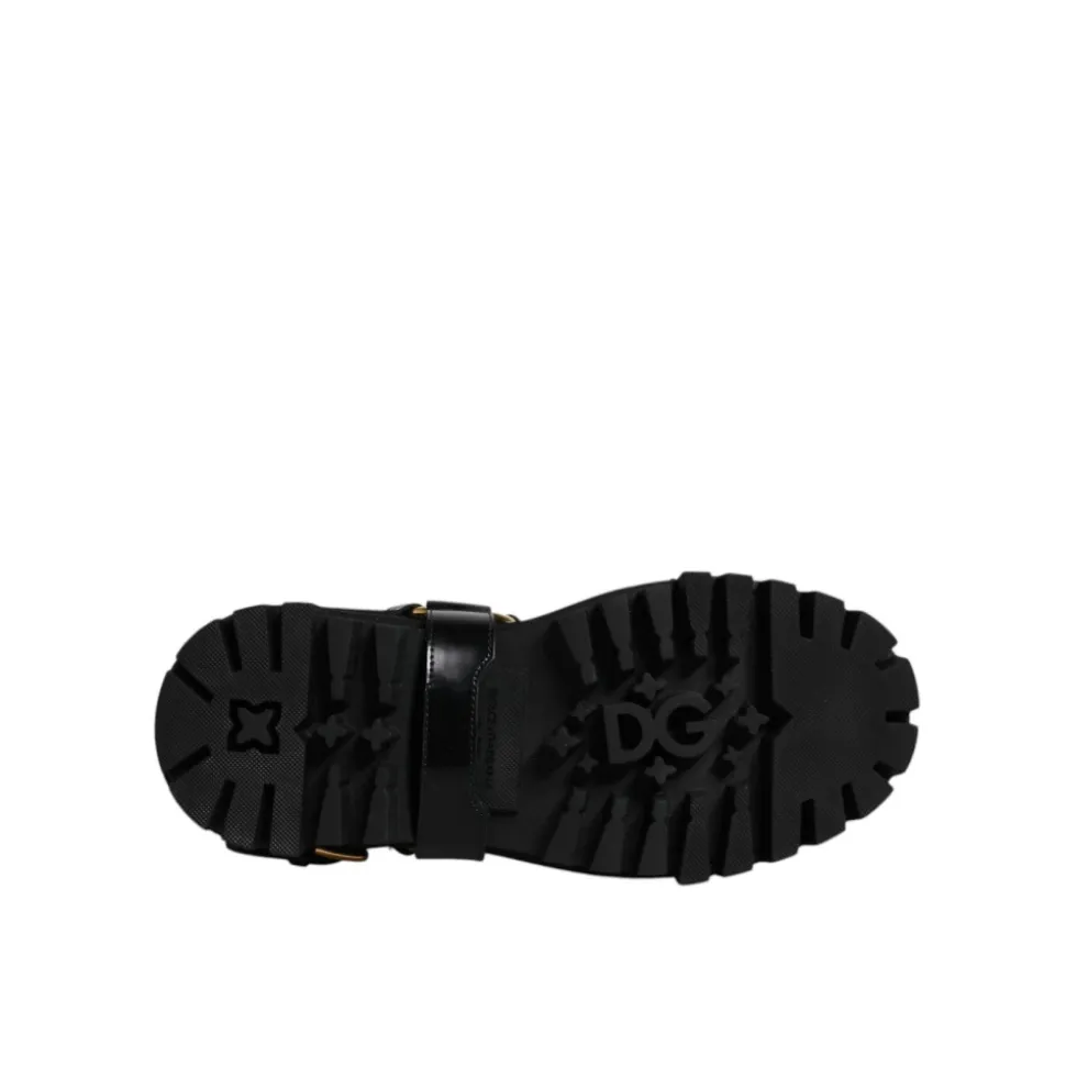 Sort Læder Ankel Spænde Støvler