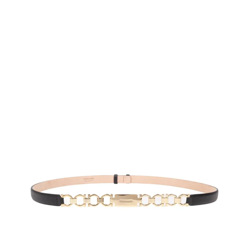 Sort Læder Bijoux Bælte med Guldspænde