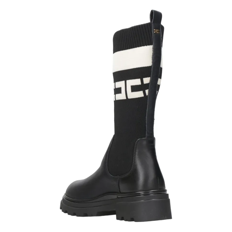 Sort Læder Høj Legging Støvler