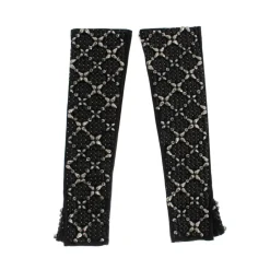 Sort Læder Krystal Perlede Fingerfri Handsker