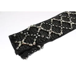 Sort Læder Krystal Perlede Fingerfri Handsker