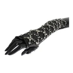 Sort Læder Krystal Perlede Fingerfri Handsker