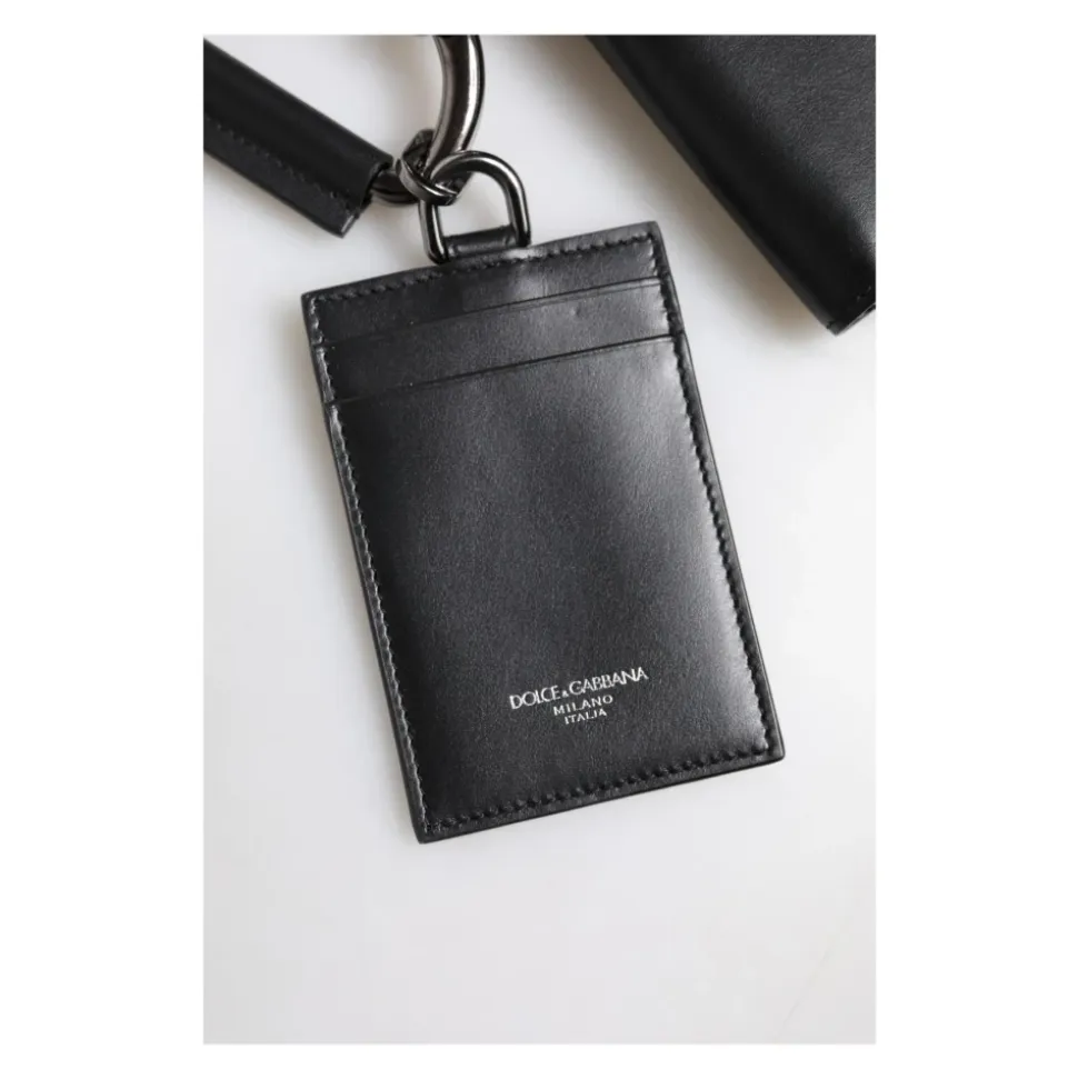 Sort Læder Lanyard Zip Around Kortholderpung