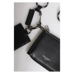 Sort Læder Lanyard Zip Around Kortholderpung