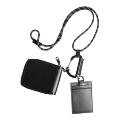 Sort Læder Lanyard Zip Around Kortholderpung