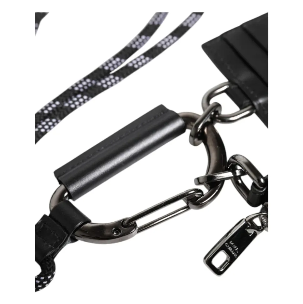 Sort Læder Lanyard Zip Around Kortholderpung