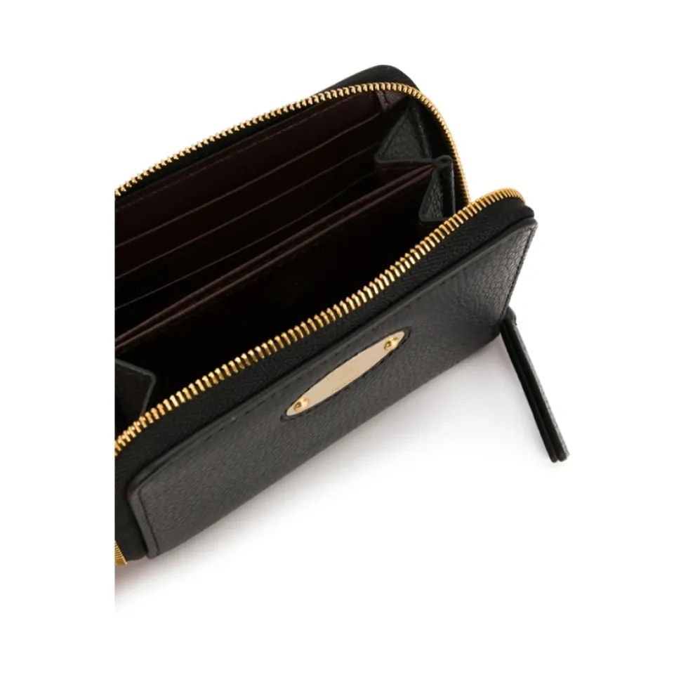 Sort læder lynlås kortholder tegnebog