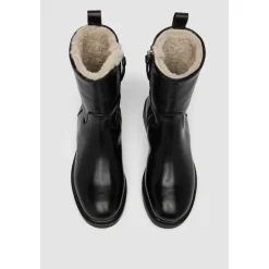 Sort læder shearling støvle