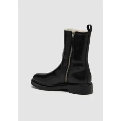 Sort læder shearling støvle