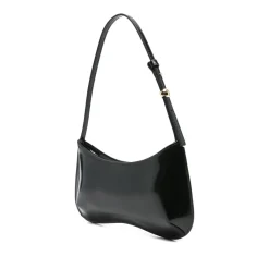 Sort Læder Skuldertaske Buet Silhuet