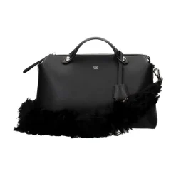 Sort læder skuldertaske med krog lukning