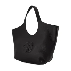 Sort Læder Tote Bag - Flaplukning