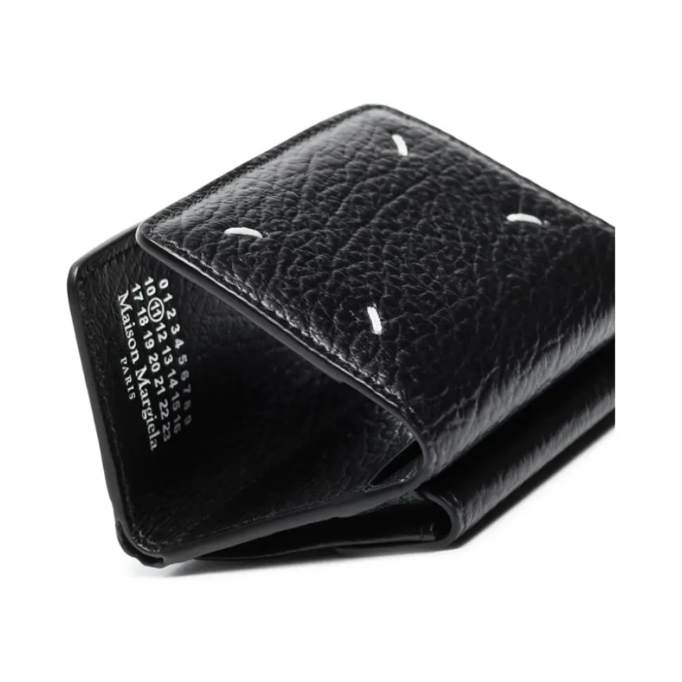 Sort læder Tri-fold Kortholder Pung