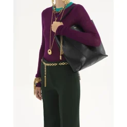 Sort læderhåndtaske med kædehanke