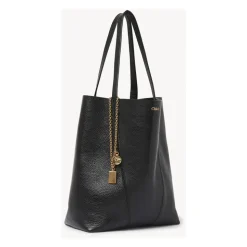 Sort læderhåndtaske med kædehanke