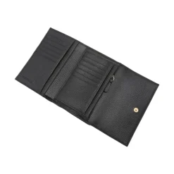 Sort læderpung med knaplukning