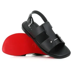 Sort lædersandal med sølvnål