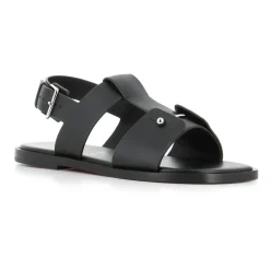 Sort lædersandal med sølvnål