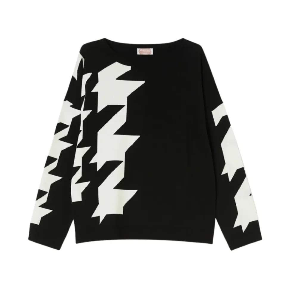 Sort og hvid dame sweater Cottage model