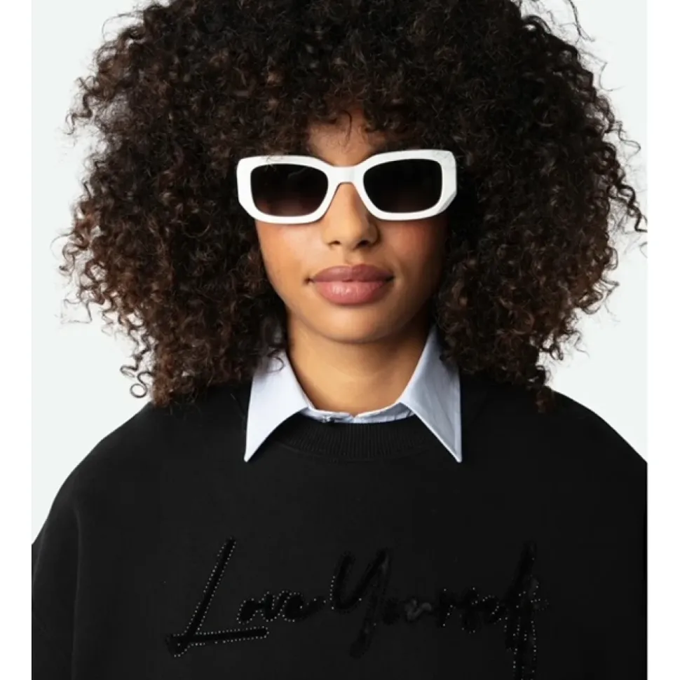 Sort Oversize Love Yourself Sweatshirt med Rhinestones